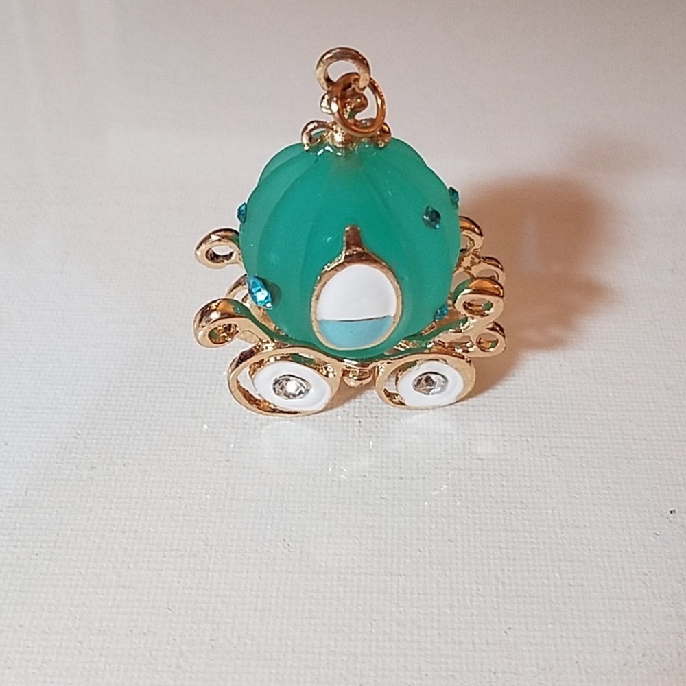 Cindarella Carriage Blue,  Gold & Rhinestone 2"